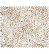 Traditional ivory large paisley floral self design beige dark brown silver main curtain